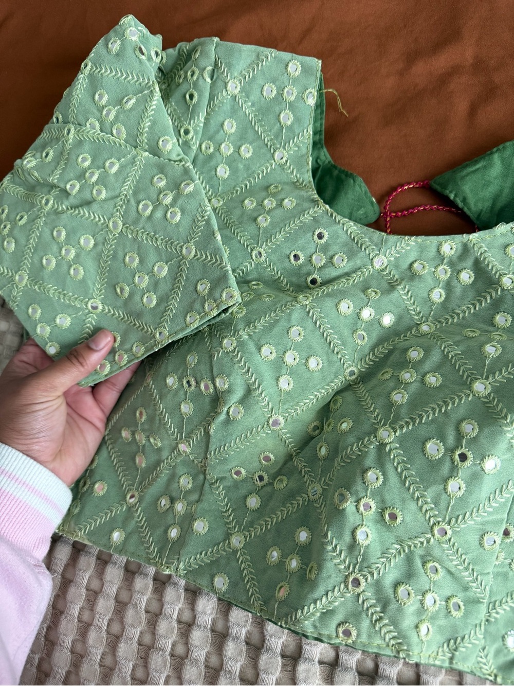 Light Green Embroidered Women's Lehenga with Blouse and Skirt - Mirror Work